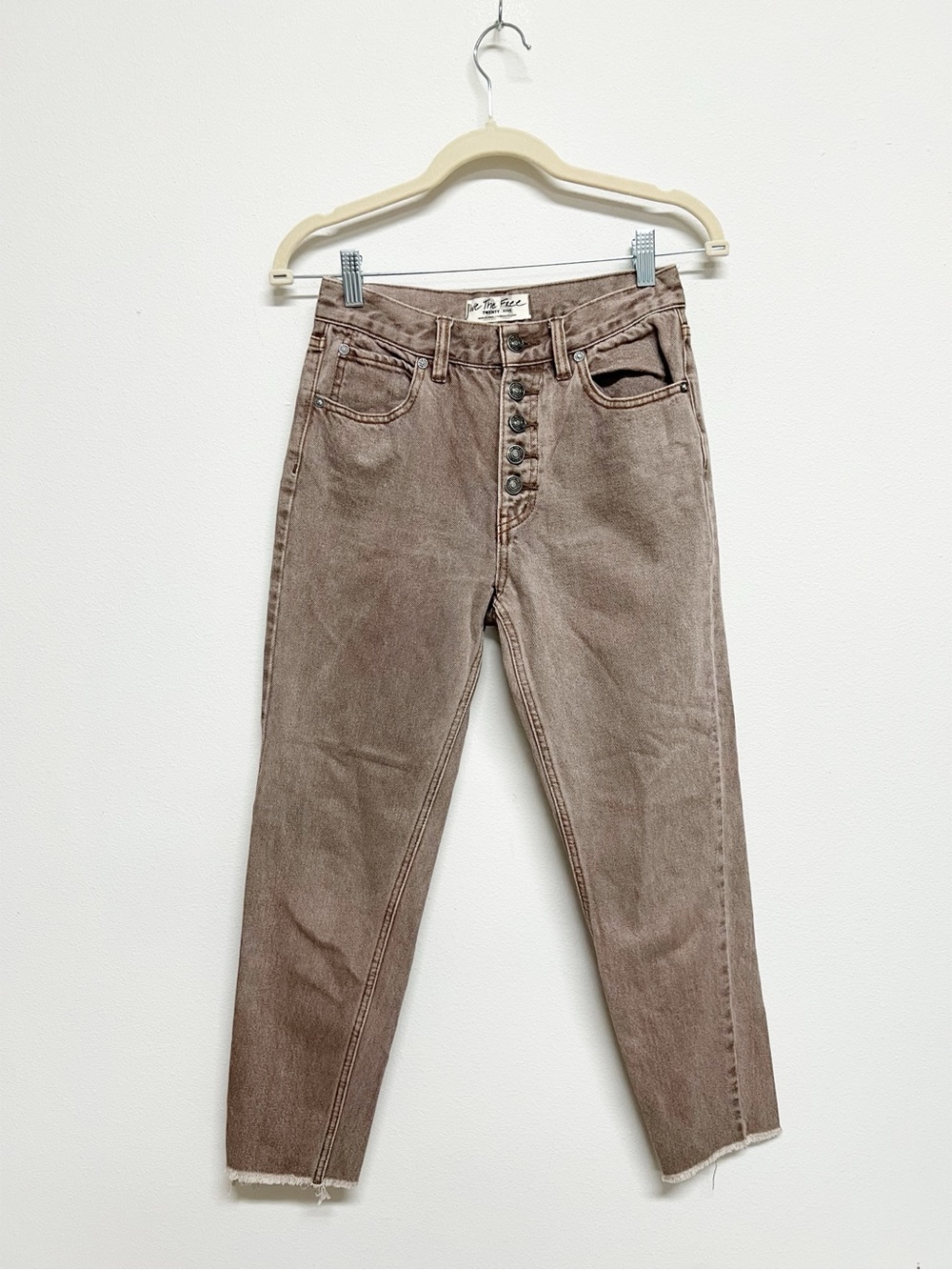 We The Free Womens Boho Washed Brown High Waist Button Fly Raw Hem Jeans Size 25